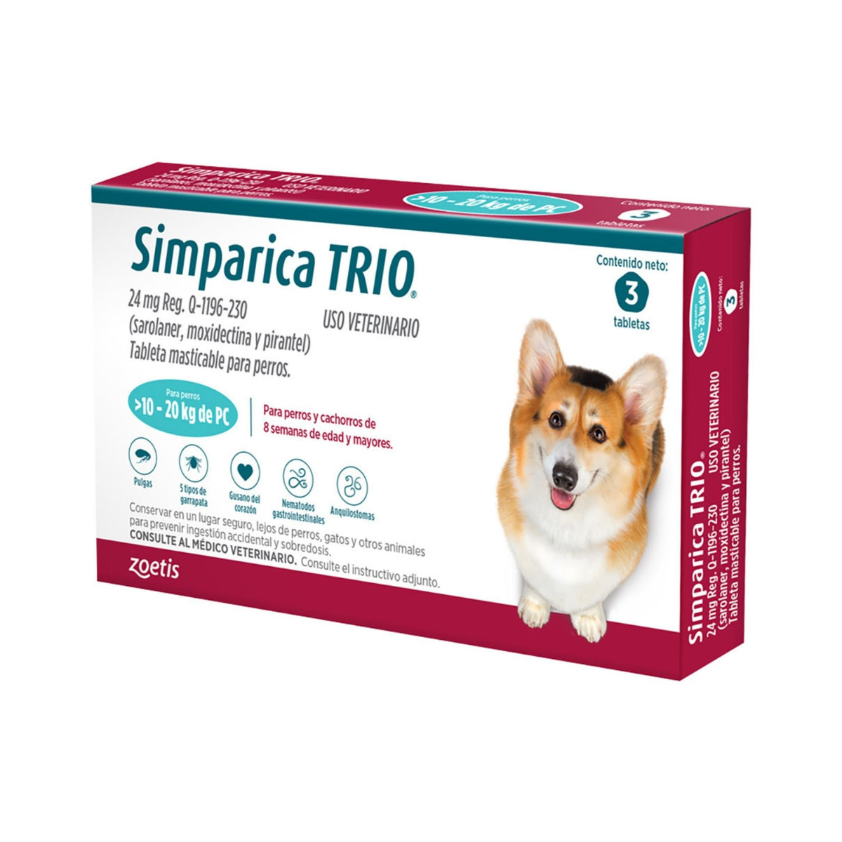 SIMPARICA TRIO 10.1 a 20 kg 3 tabs
