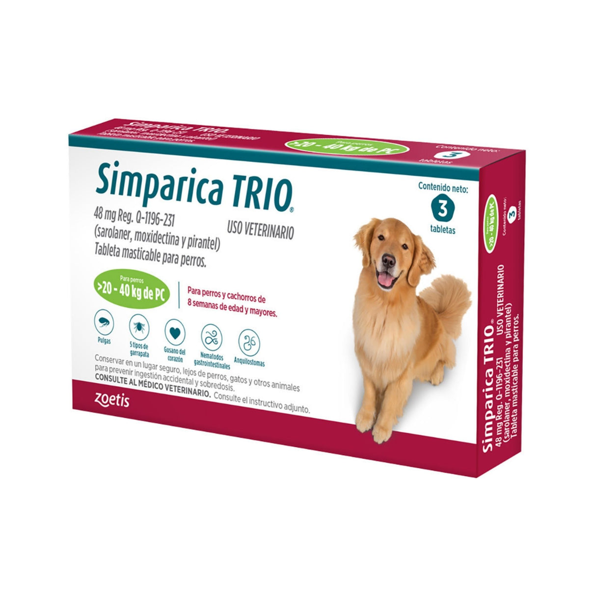 SIMPARICA TRIO 20.1 a 40 kg 3 tabs