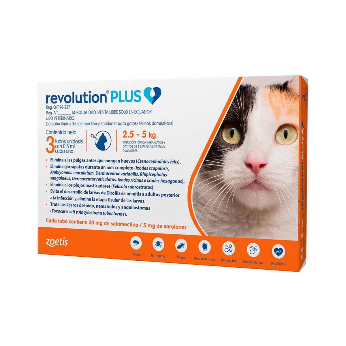 REVOLUTION PLUS 3 pipetas de 0.5 ml 2.5 a 5 kg GATO